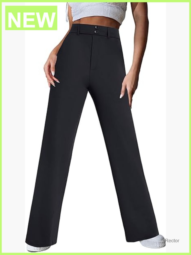 High Waist Wide Leg Dress Pants Stretch Work Pockets Pull On Slacks